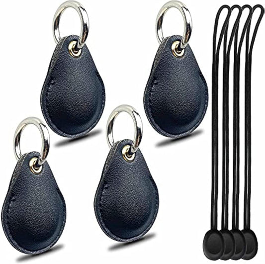 Airtag Keyring Holder Set of 4, Compatible Keychain Tracker for Apple Item Finder, Leather GPS Locator Sleeve, Key Fob Organizer with Carabiner Accessories