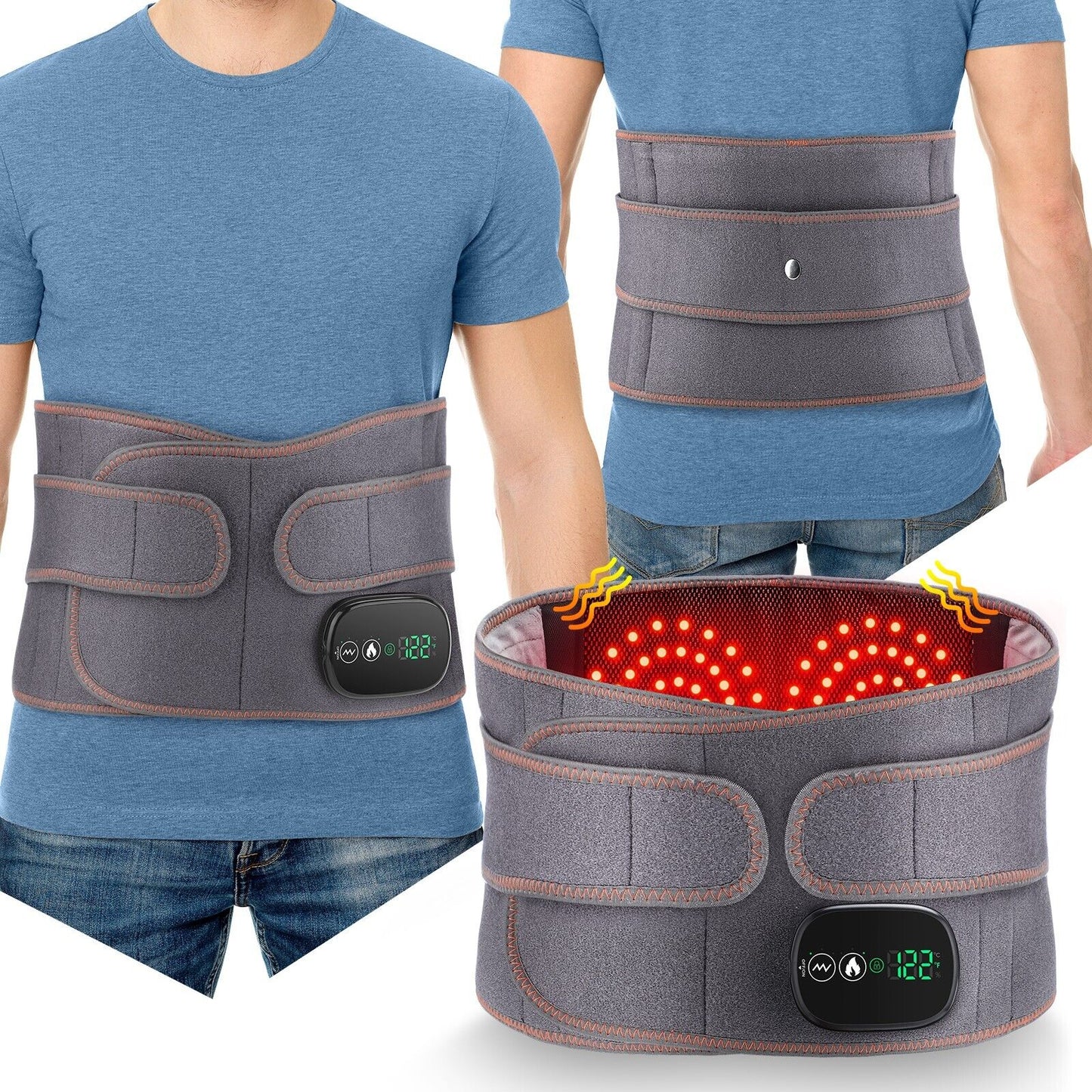 Red Light Therapy Massage Belt with Vibration for Lower Back Pain Relief
