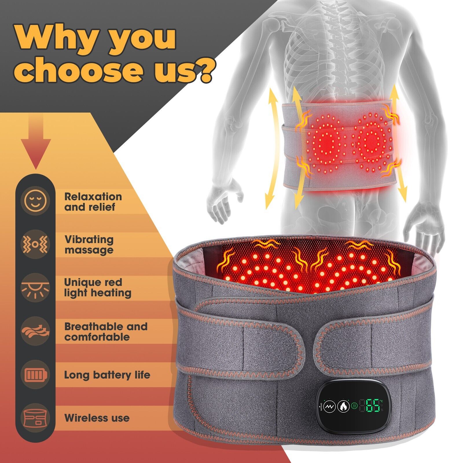 Red Light Therapy Massage Belt with Vibration for Lower Back Pain Relief